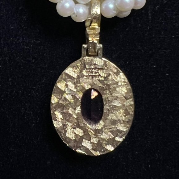 VTG Givenchy Style Gold Tone Faux Pearl 6 Strand Necklace W/Pink Pendant (2705) - Picture 5 of 10